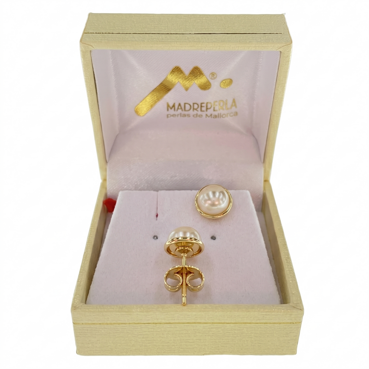 Aros Perlas de Mallorca enchapado en Oro de 18K Media Perlas 8MM, joyería Mare Rosato