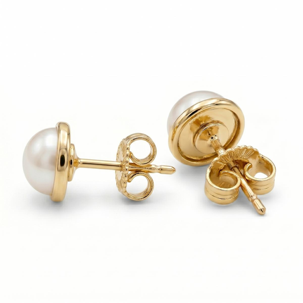 Aros Perlas de Mallorca enchapado en Oro de 18K Media Perlas 8MM, joyería Mare Rosato