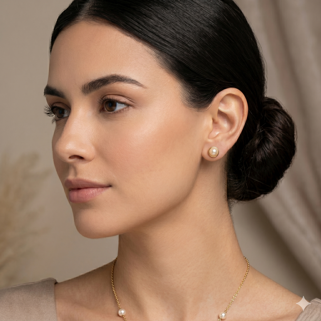 Aros Perlas de Mallorca enchapado en Oro de 18K Media Perlas 8MM, joyería Mare Rosato