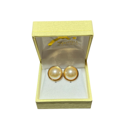 Aros Media Perlas de Mallorca enchapado en oro 18K Broche Omega