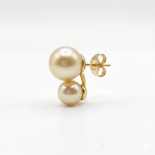 Aros Perlas de Mallorca enchapado en oro 18K Tu y Yo, joyería Mare Rosato