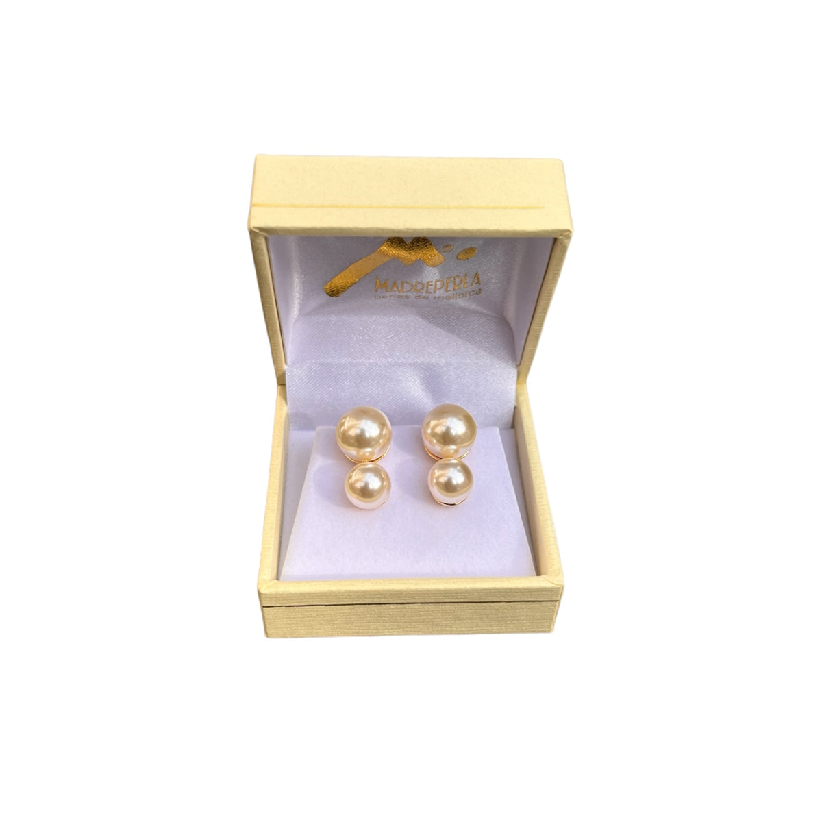Aros Perlas de Mallorca enchapado en oro 18K Tu y Yo, joyería Mare Rosato