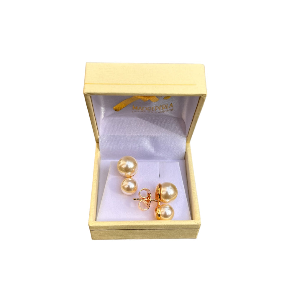 Aros Perlas de Mallorca enchapado en oro 18K Tu y Yo, joyería Mare Rosato