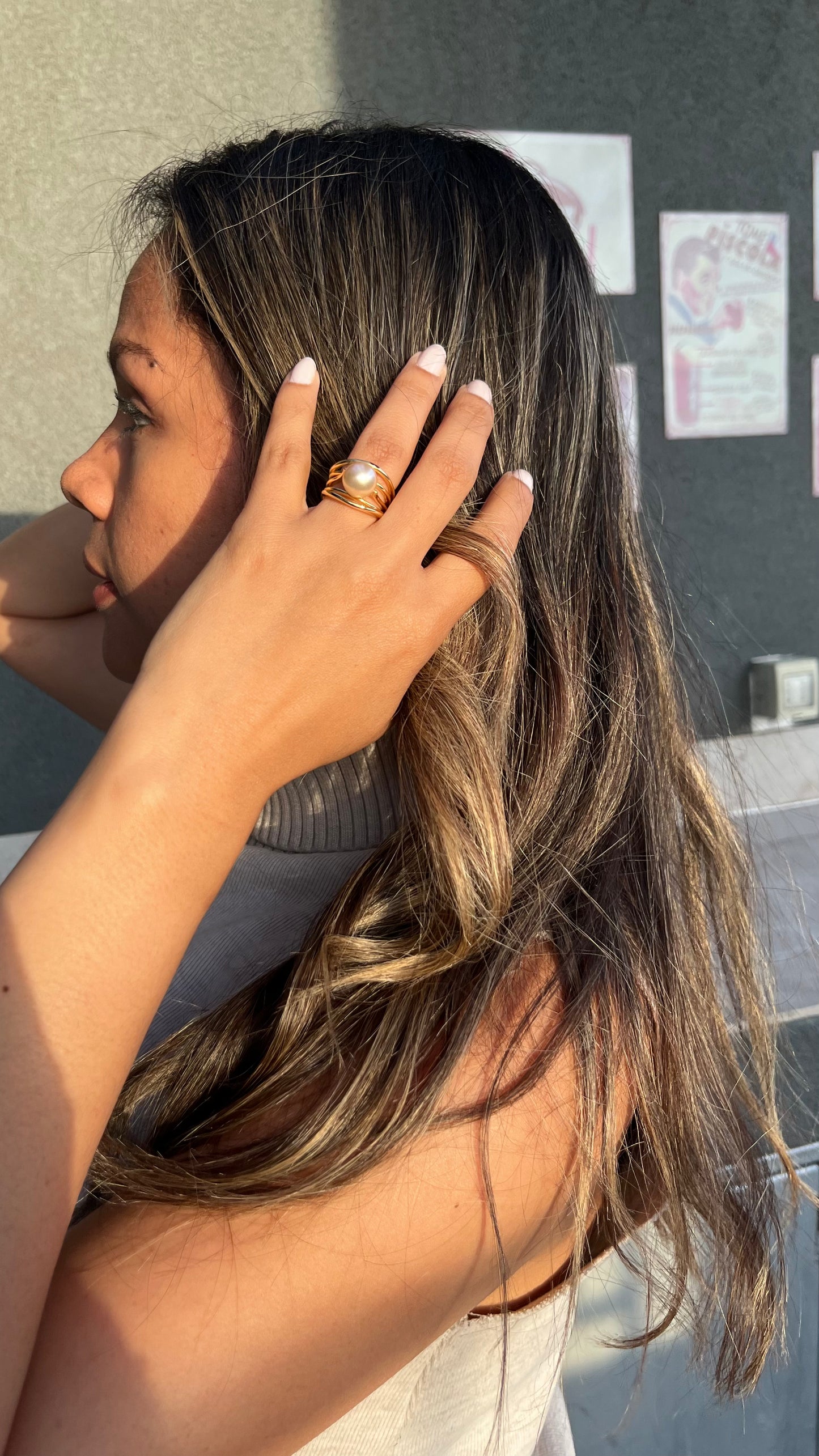 Anillo Perlas de Mallorca 10mm - Bañado en Oro