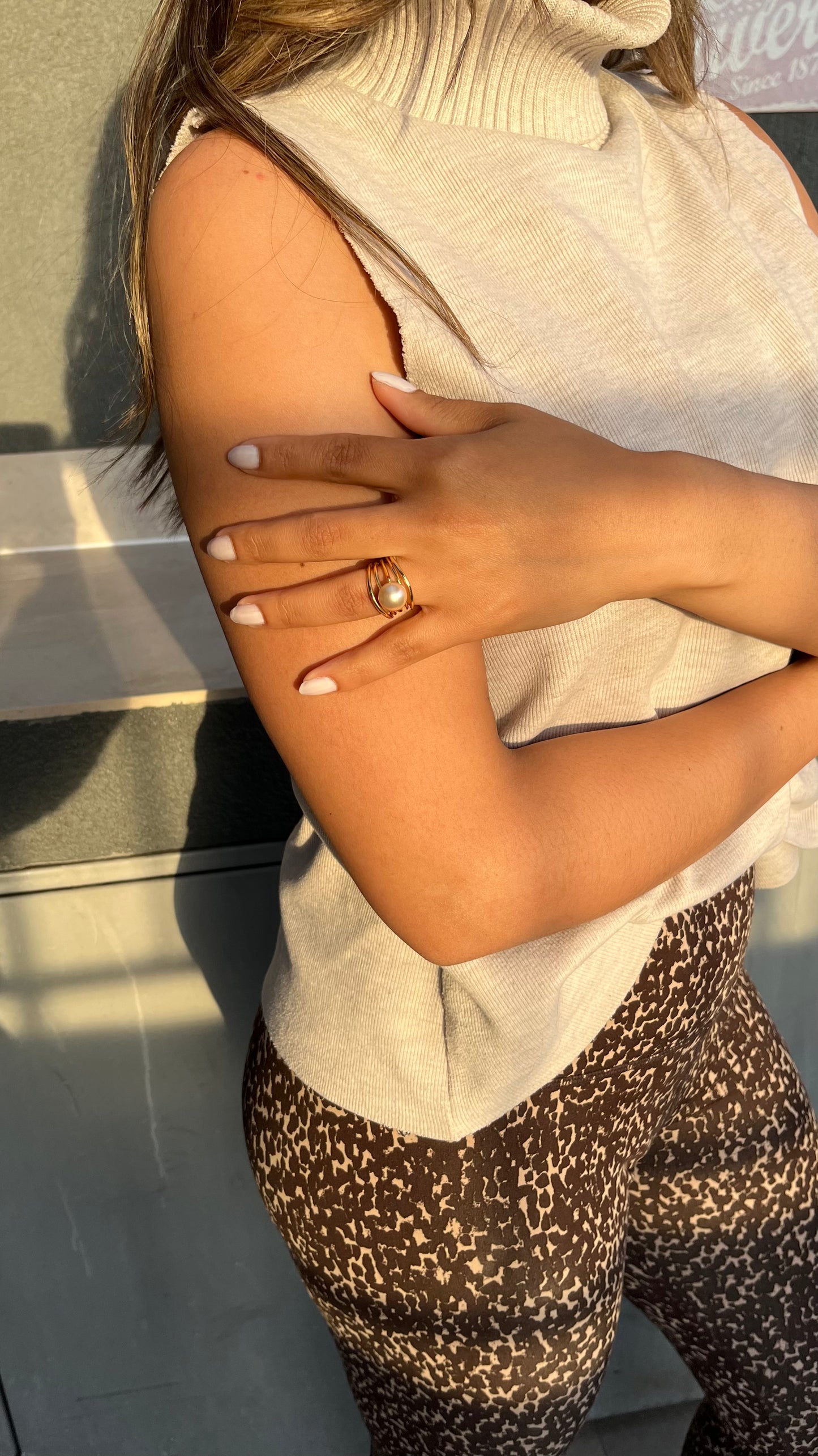 Anillo Perlas de Mallorca 10mm - Bañado en Oro