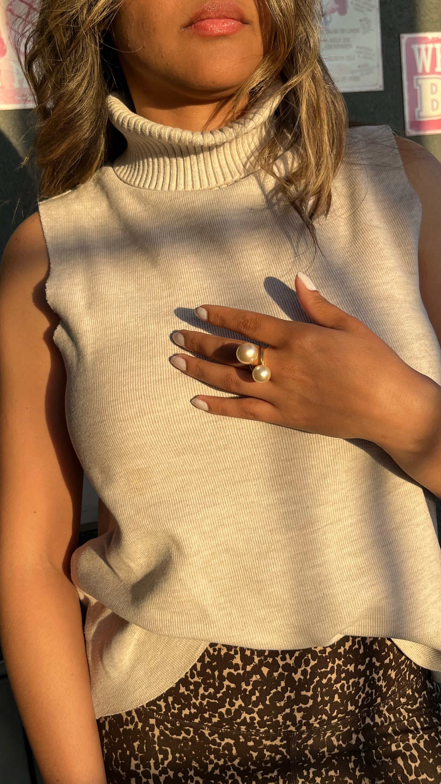 Anillo Perlas de Mallorca Doble 10mm y 12mm - Bañado en Oro 18K