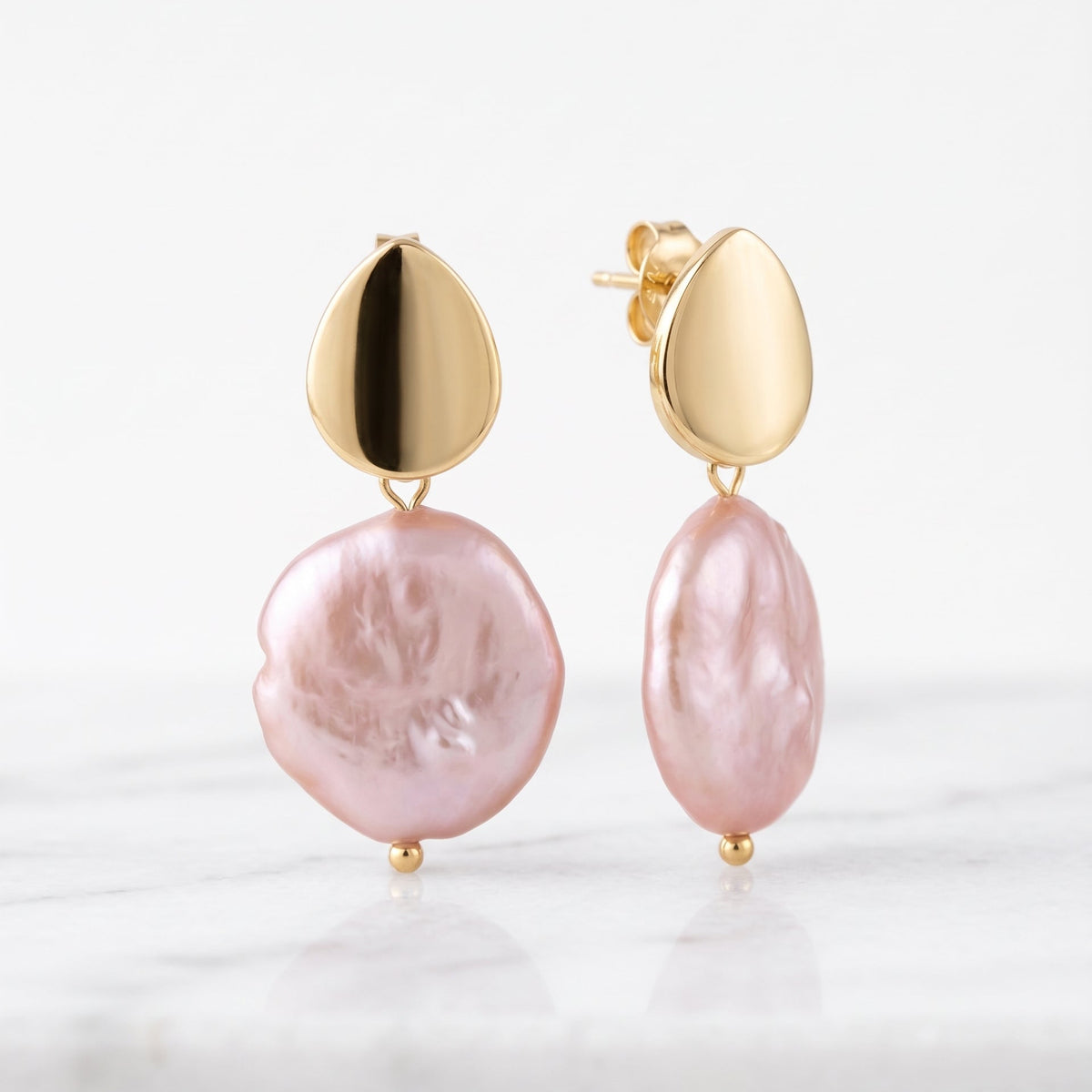 Aros Aurora | Aros Baño Oro 18K con Perla Barroca Rosada de Agua Dulce