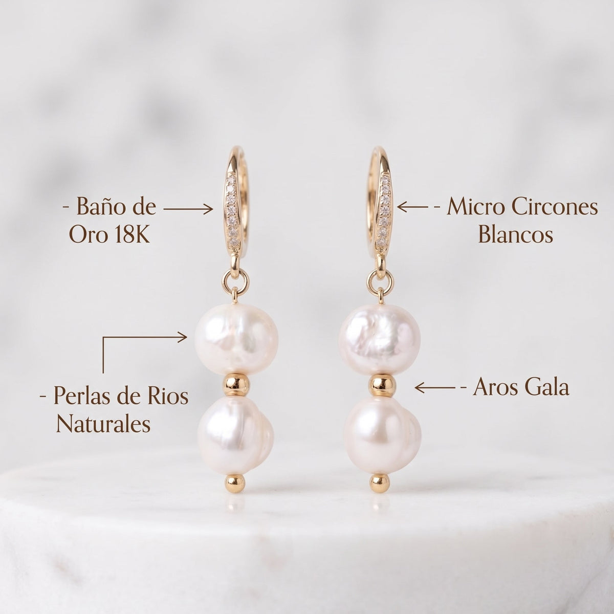 Aros Gala | Aros Gancho con 2 Perlas de Río Naturales y Micro Circones