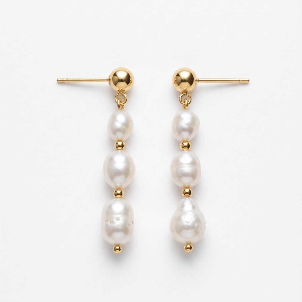 Aros Stella | Aros Largos de Perlas de Río Naturales Baño Oro 18K