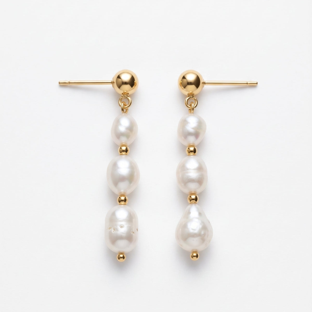Aros Stella | Aros Largos de Perlas de Río Naturales Baño Oro 18K