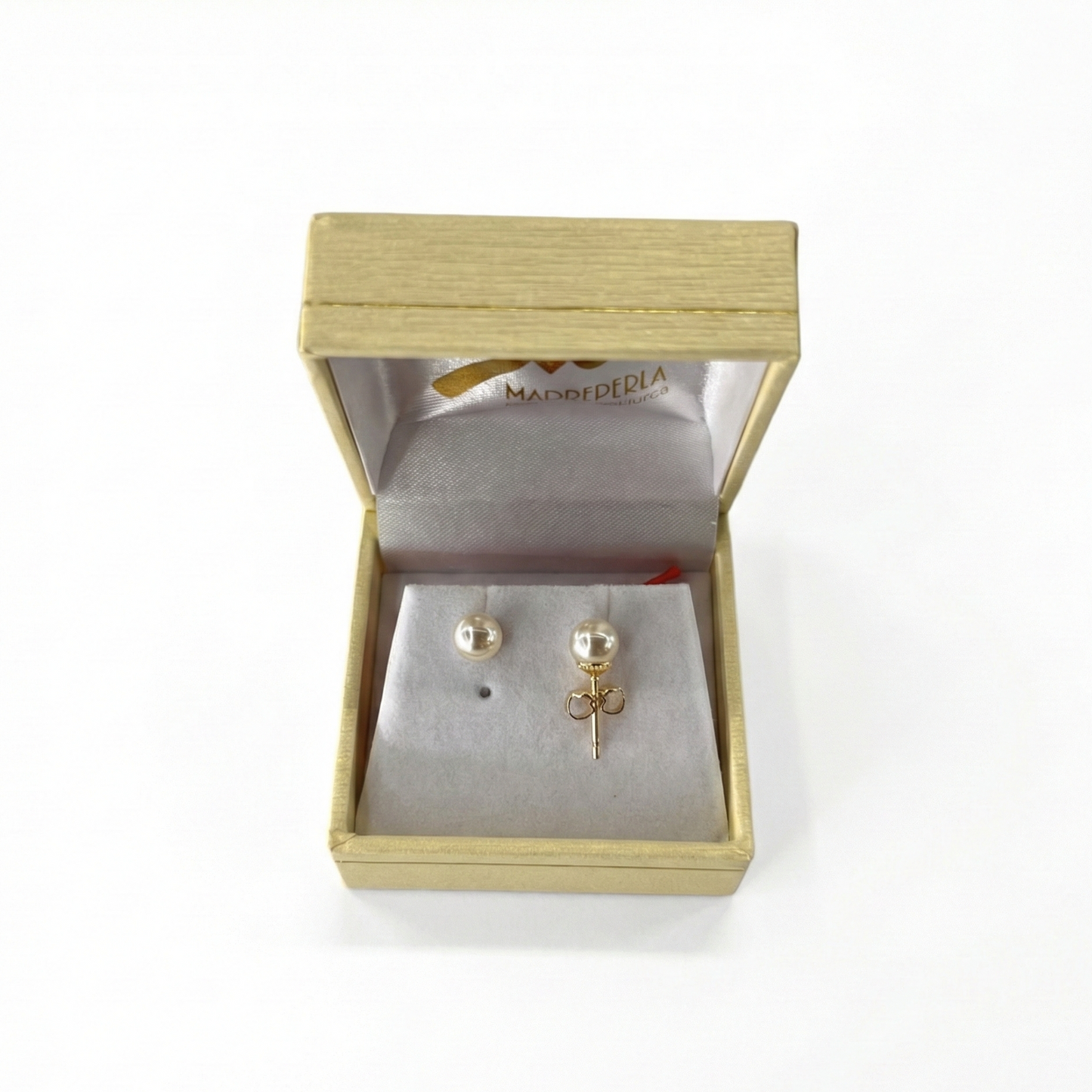 Aros Pegados Perlas de Mallorca 6mm enchapado en Oro de 18K, joyería Mare Rosato