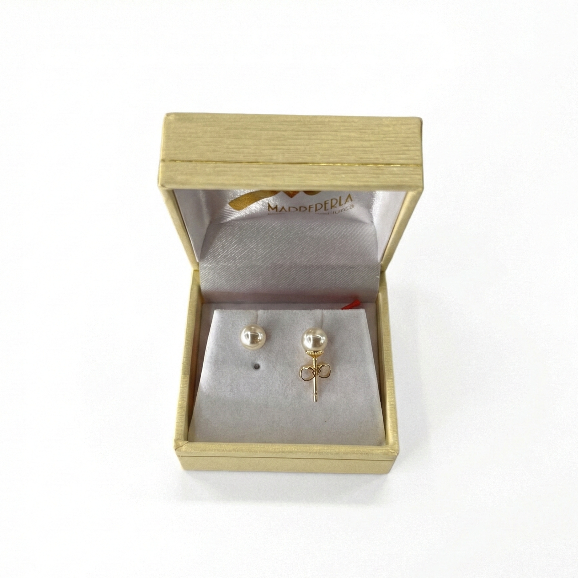 Aros Pegados Perlas de Mallorca 6mm enchapado en Oro de 18K, joyería Mare Rosato