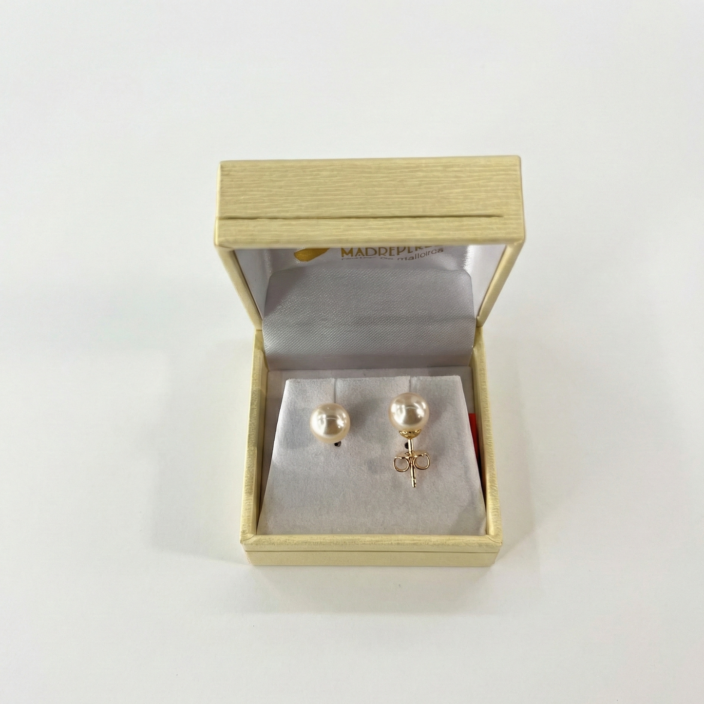 Aros Perlas Mallorca 8mm enchapado en oro 18K, joyería Mare Rosato