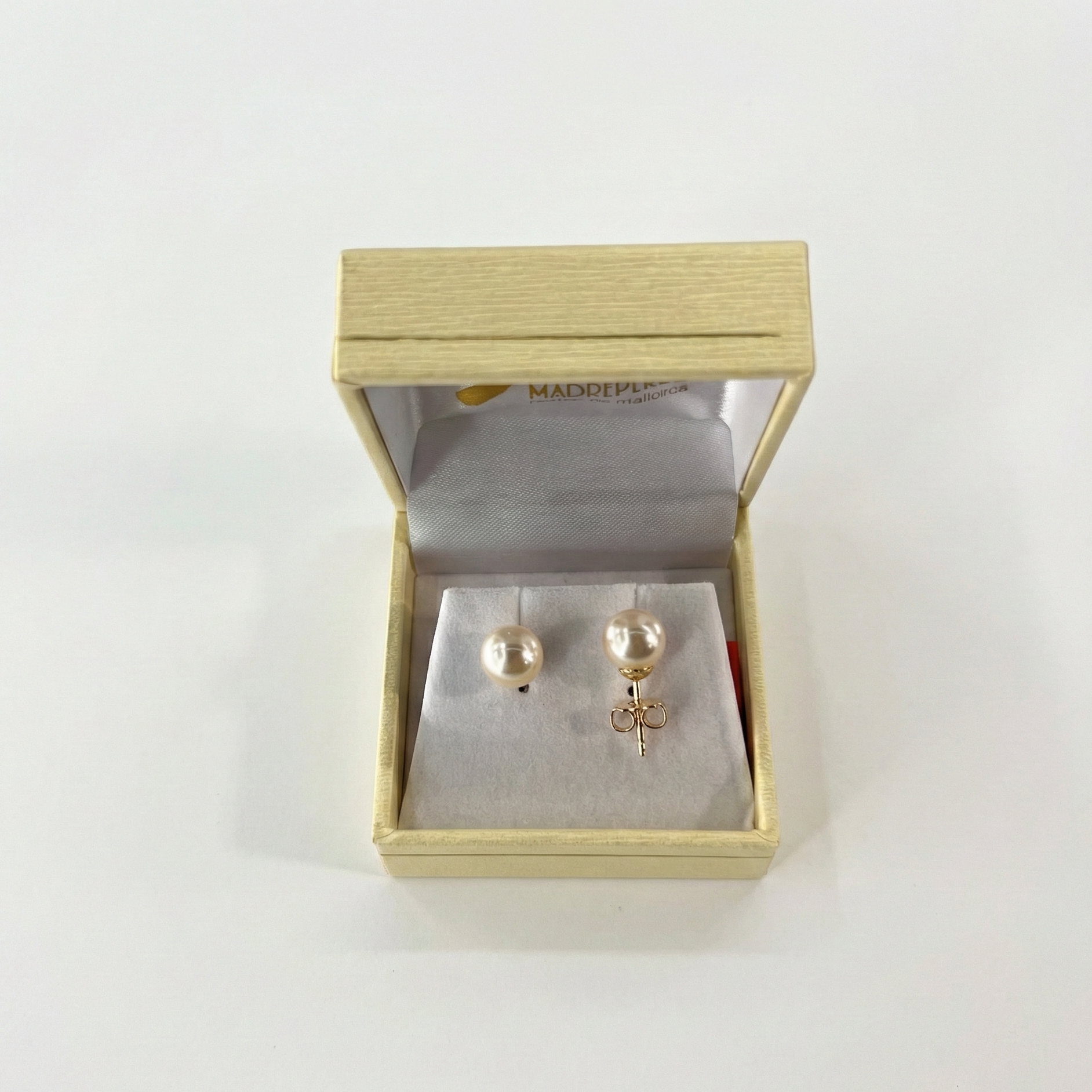 Aros Perlas Mallorca 8mm enchapado en oro 18K, joyería Mare Rosato
