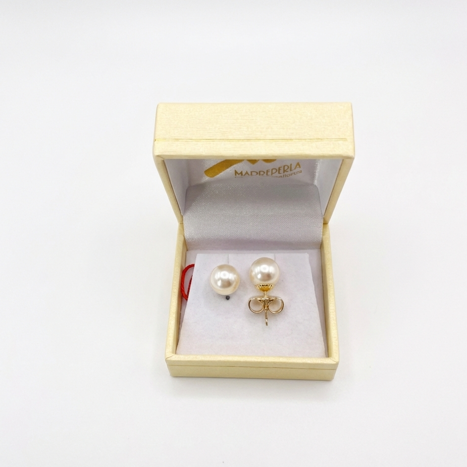 Aros Perlas Mallorca 9mm enchapado en oro 18K, joyería Mare Rosato