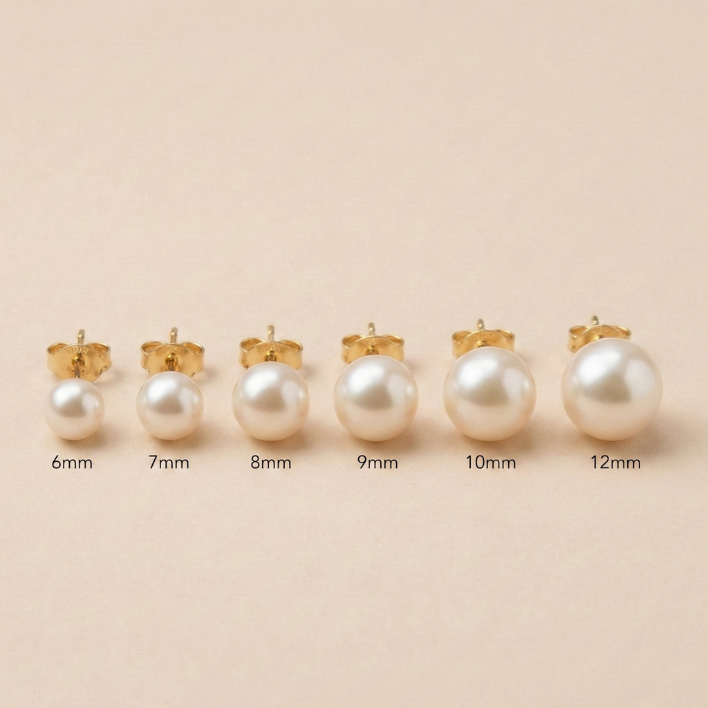 Aros Pegados Perlas de Mallorca 6mm enchapado en Oro de 18K, joyería Mare Rosato