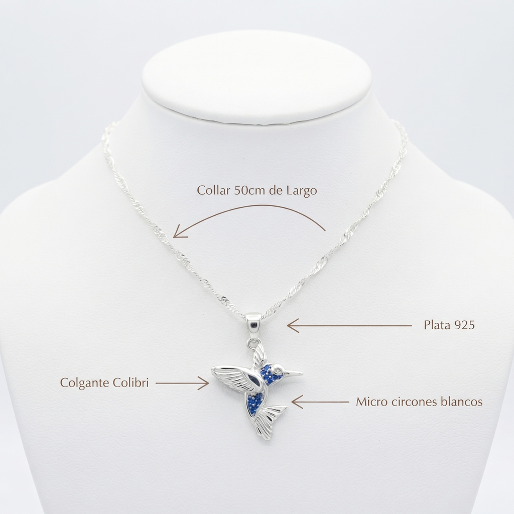 Collar Colibrí Plata 925 con Circones Zafiro | Mare Rosato