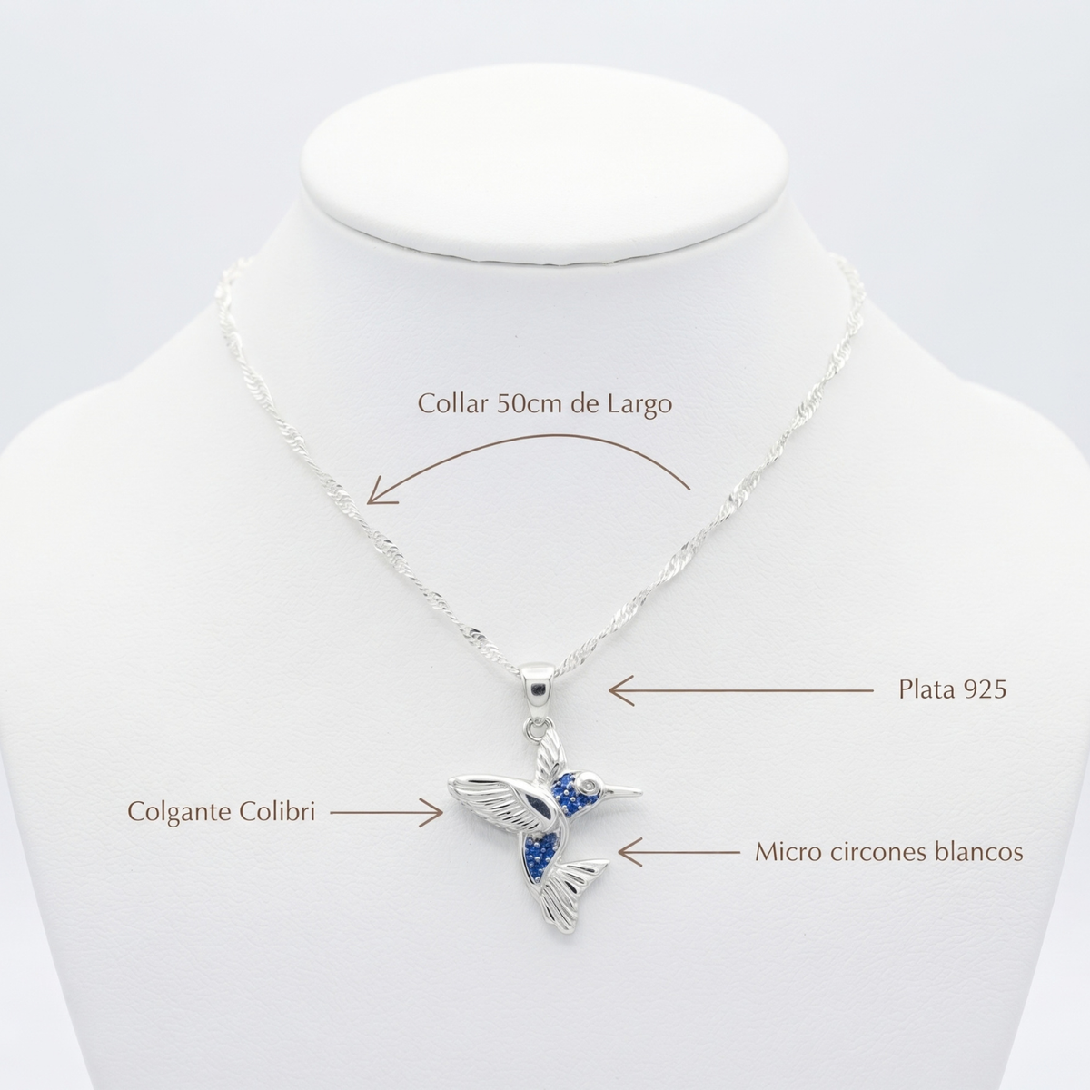 Collar Colibrí Plata 925 con Circones Zafiro | Mare Rosato