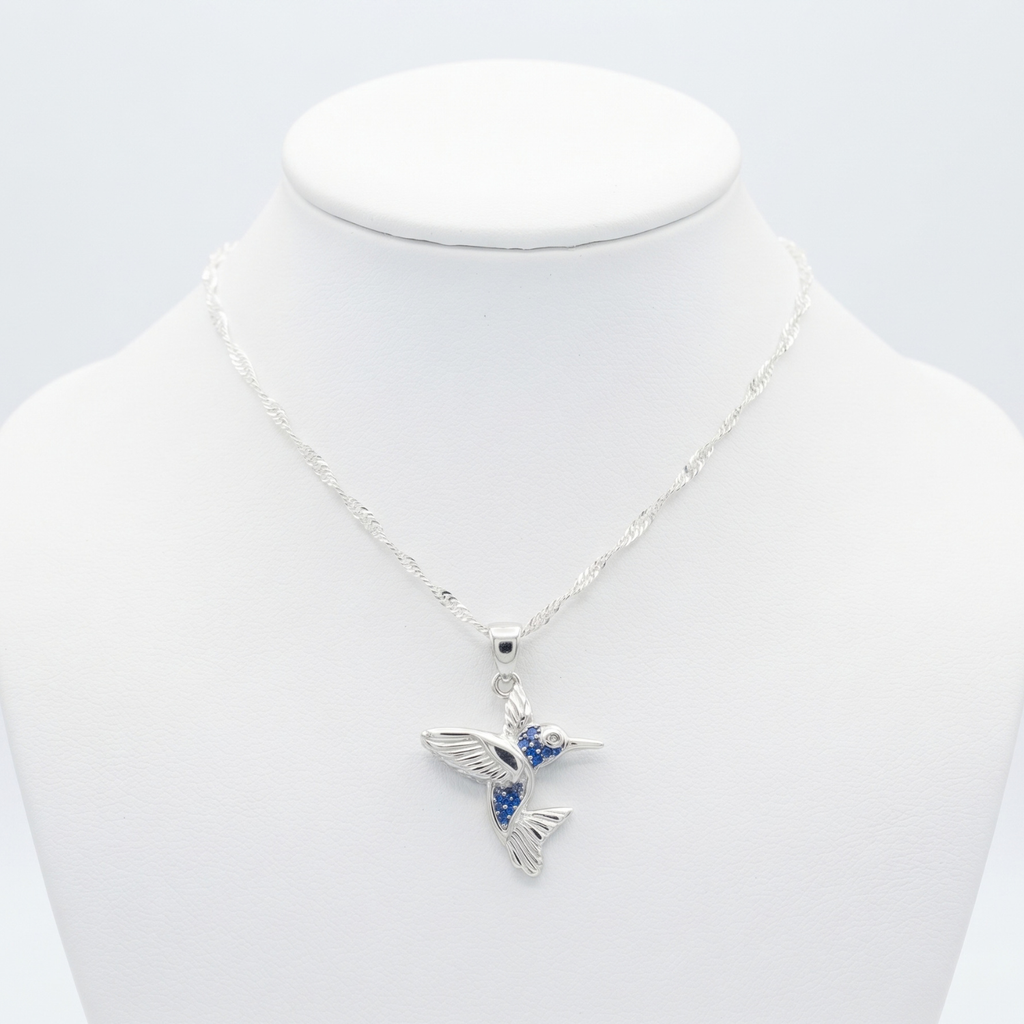 Collar Colibrí Plata 925 con Circones Zafiro | Mare Rosato
