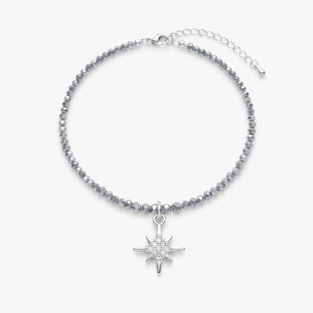 Collar Estrella | Collar de Cristales Austriacos Plateados con Estrella de 8 Puntas y Micro Circones 45 cm