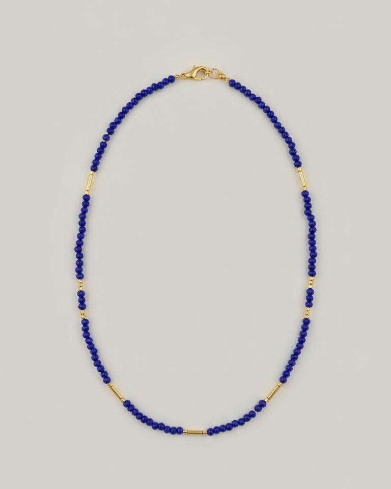 Collar Cristales color Zafiro - Bañado en Oro 18K