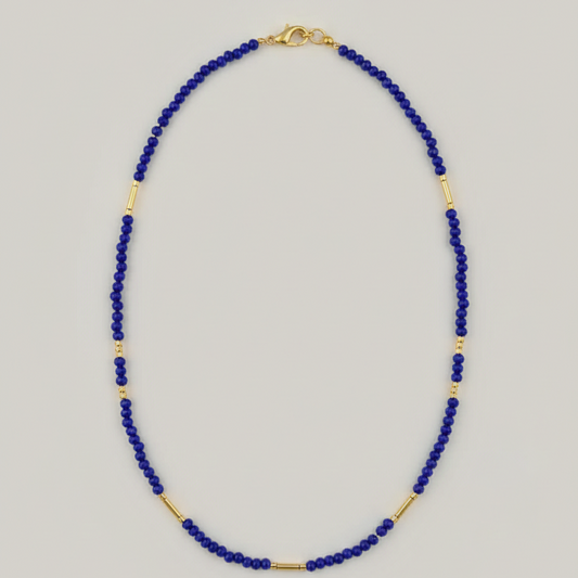 Collar Cristales color Zafiro - Bañado en Oro 18K