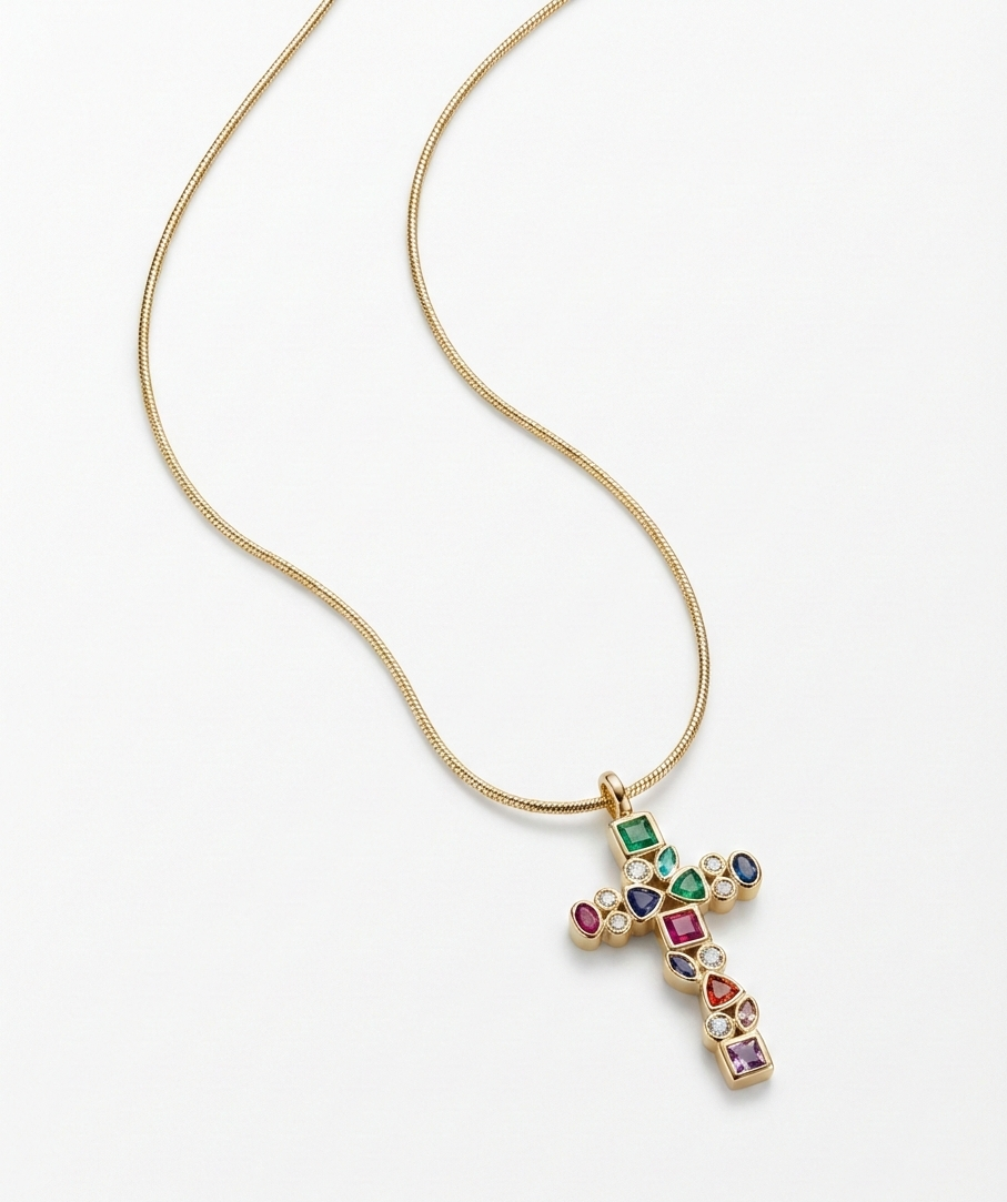 Collar Cruz Multicolor - Baño en Oro 18K