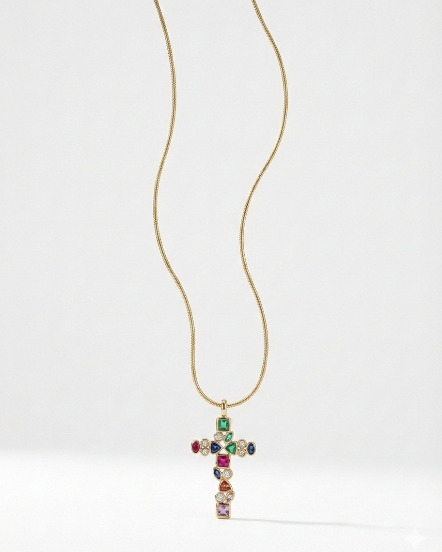 Collar Cruz Multicolor - Baño en Oro 18K