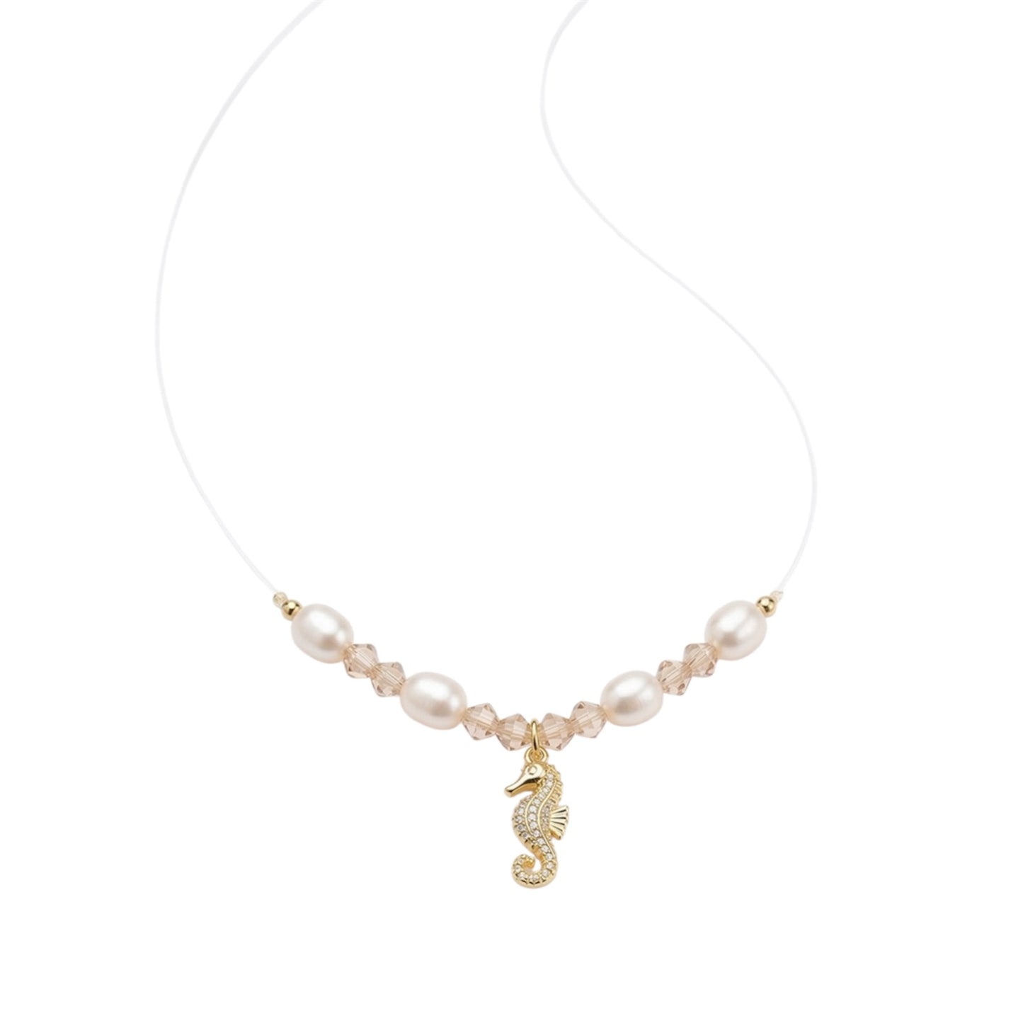 Collar Invisible con Caballo de Mar Bañado en oro 18k