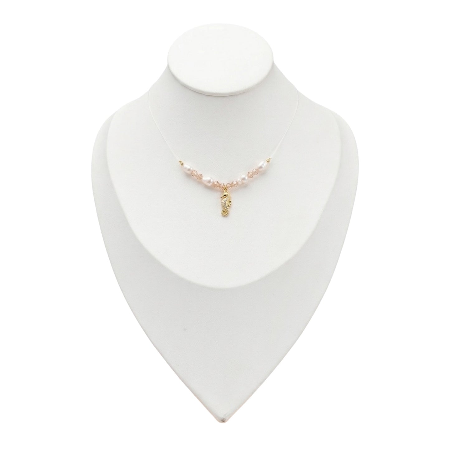 Collar Invisible con Caballo de Mar Bañado en oro 18k
