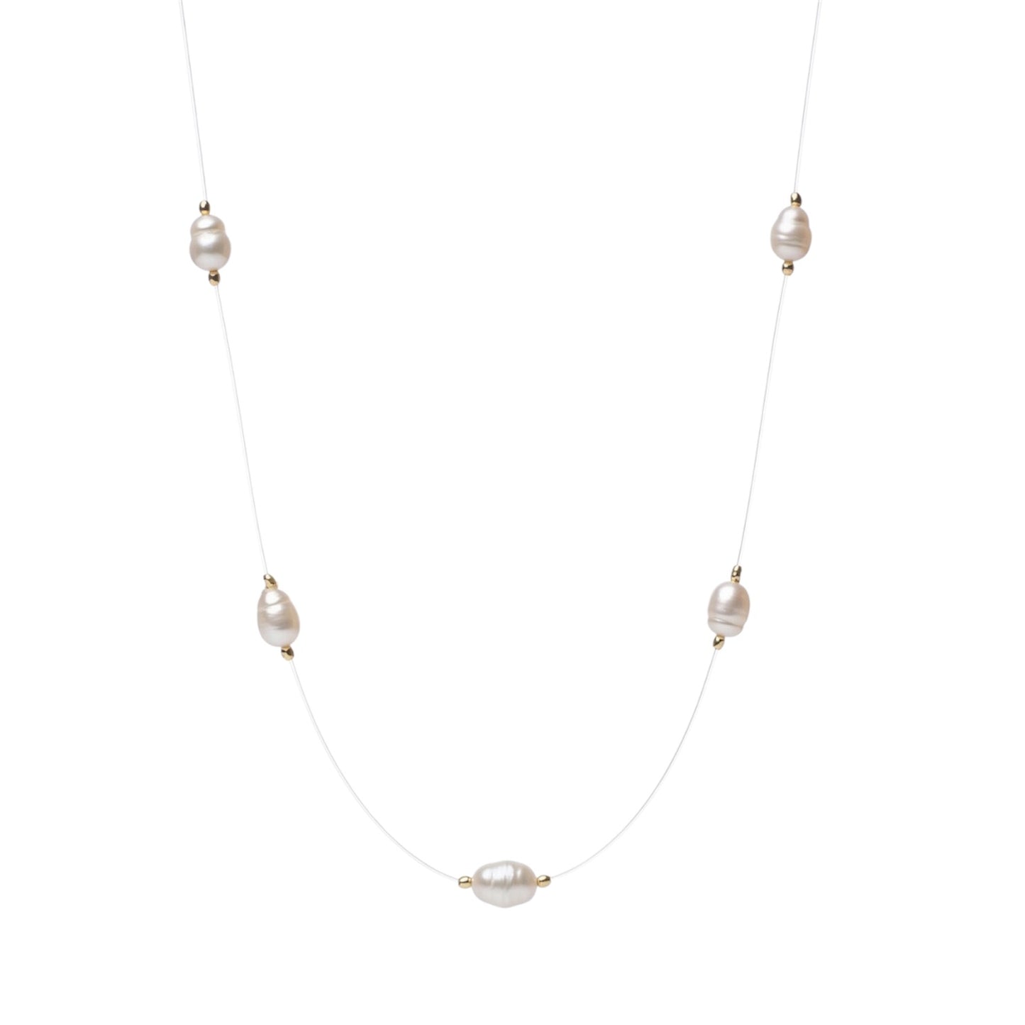 Collar Invisible con Perlas Blancas de Rio Bañado en oro 18k