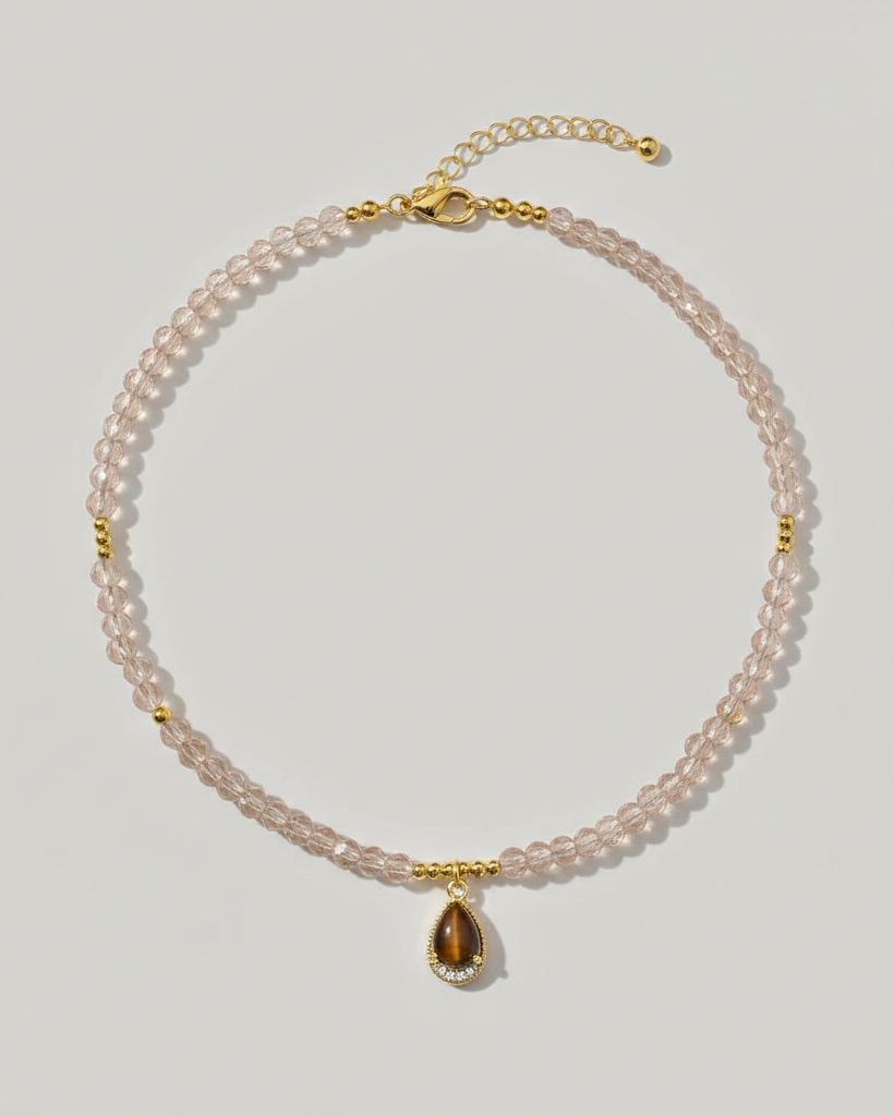 Collar Ojo de Tigre & Cristales - Bañado en Oro 18K