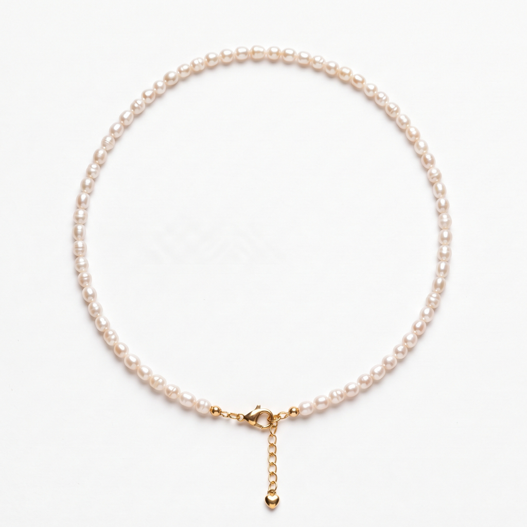 Collar de Perlas de Río Naturales 4 mm | Broche Bañado en Oro y Cadena Extensora