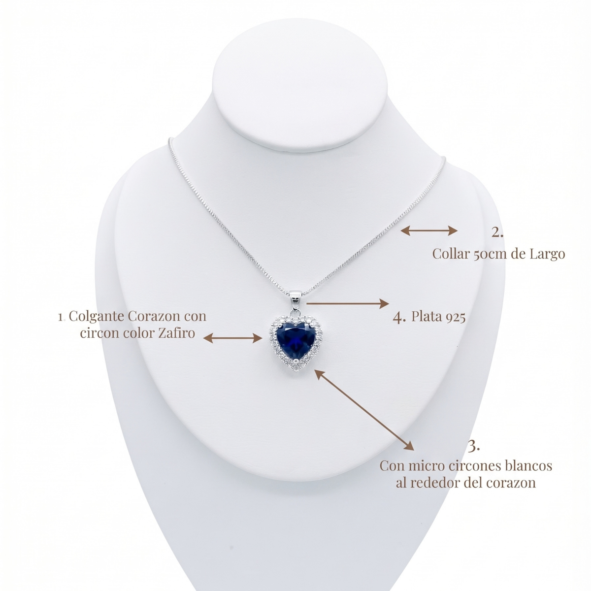 Collar Corazón Azul Zafiro en Plata 925 con Circonias | Mare Rosato