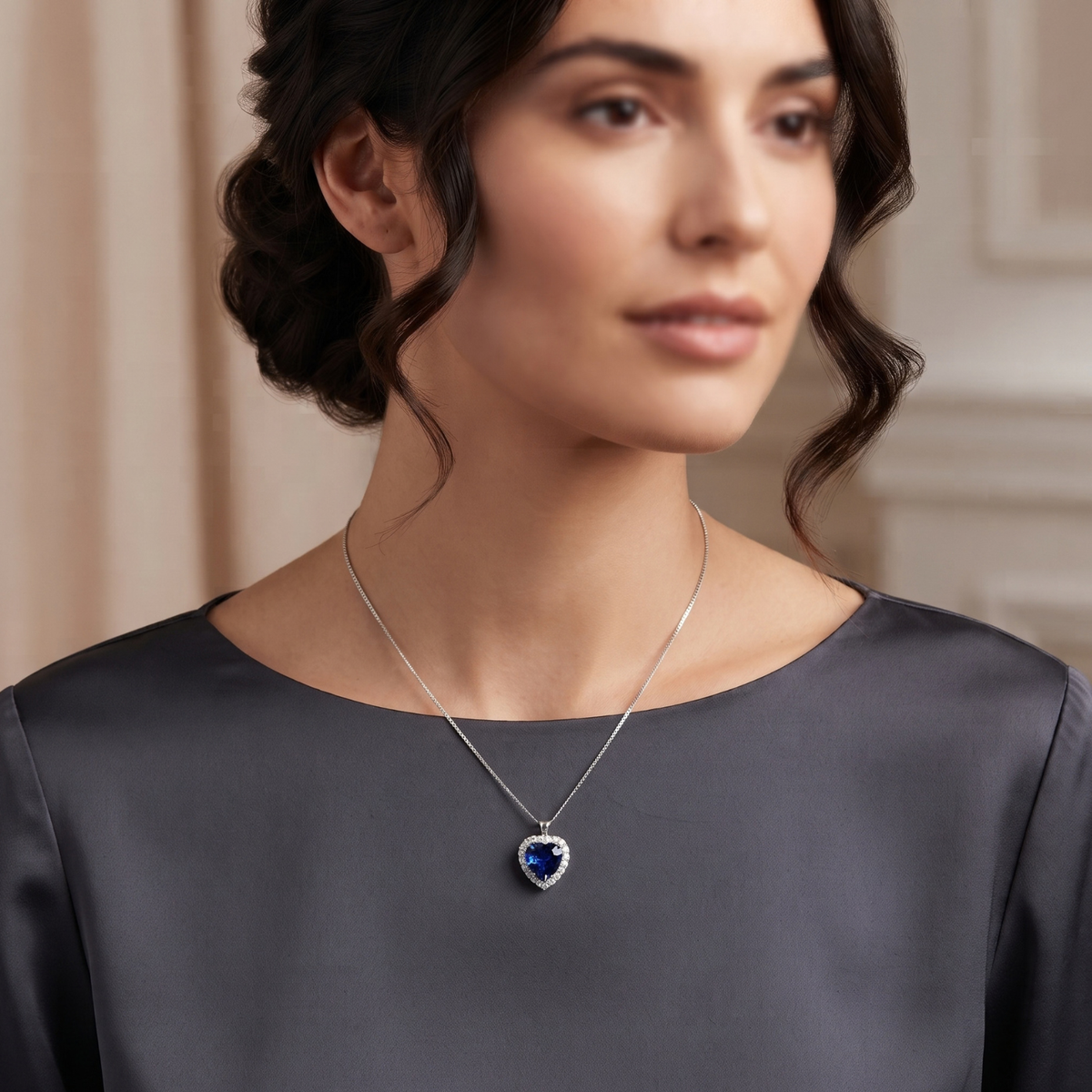 Collar Corazón Azul Zafiro en Plata 925 con Circonias | Mare Rosato