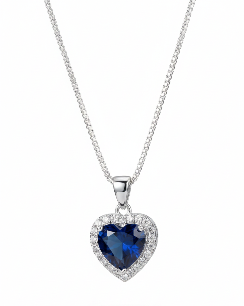Collar Corazon Zafiro Plata 925