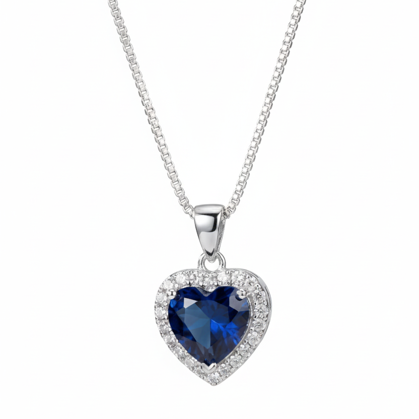 Collar Corazon Zafiro Plata 925, joyería Mare Rosato
