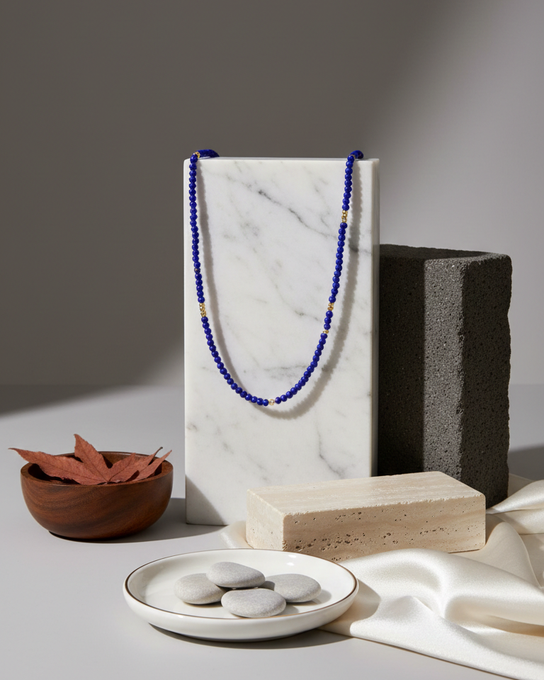 Collar Cristales color Zafiro - Bañado en Oro 18K