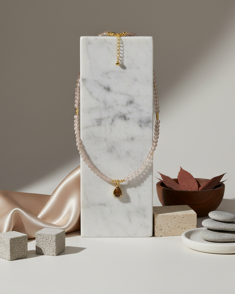 Collar Ojo de Tigre & Cristales - Bañado en Oro 18K