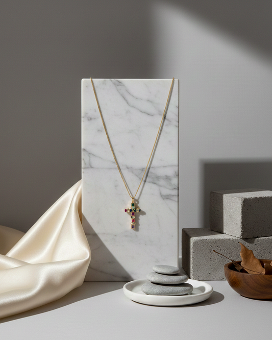 Collar Cruz Multicolor - Baño en Oro 18K