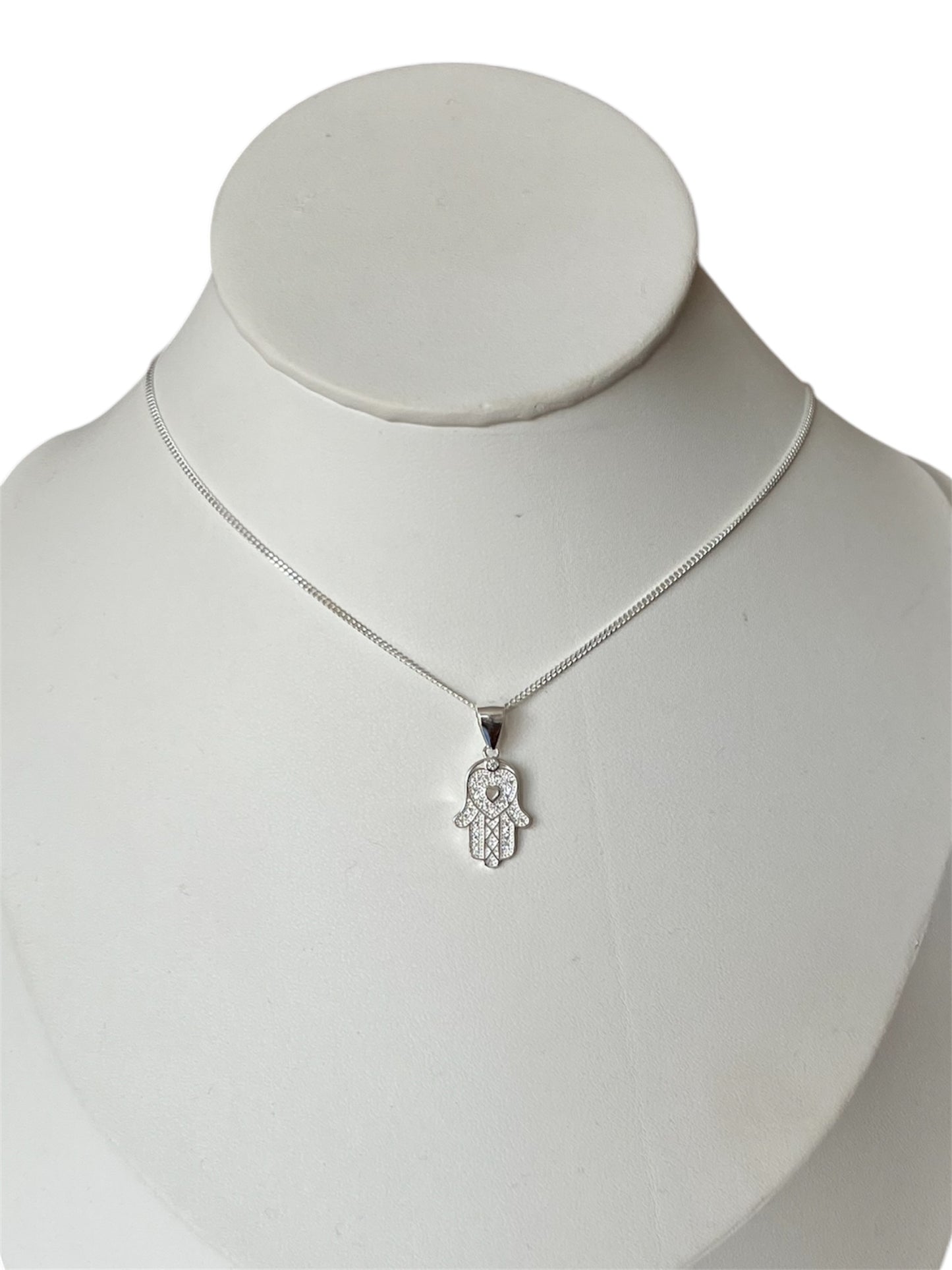 Collar Mano de Fátima con circón Blanco