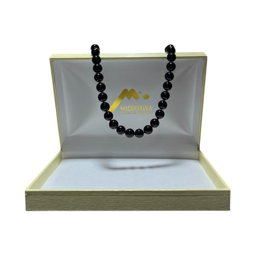 Collar de Perlas Negras 50cm Rodio 9mm