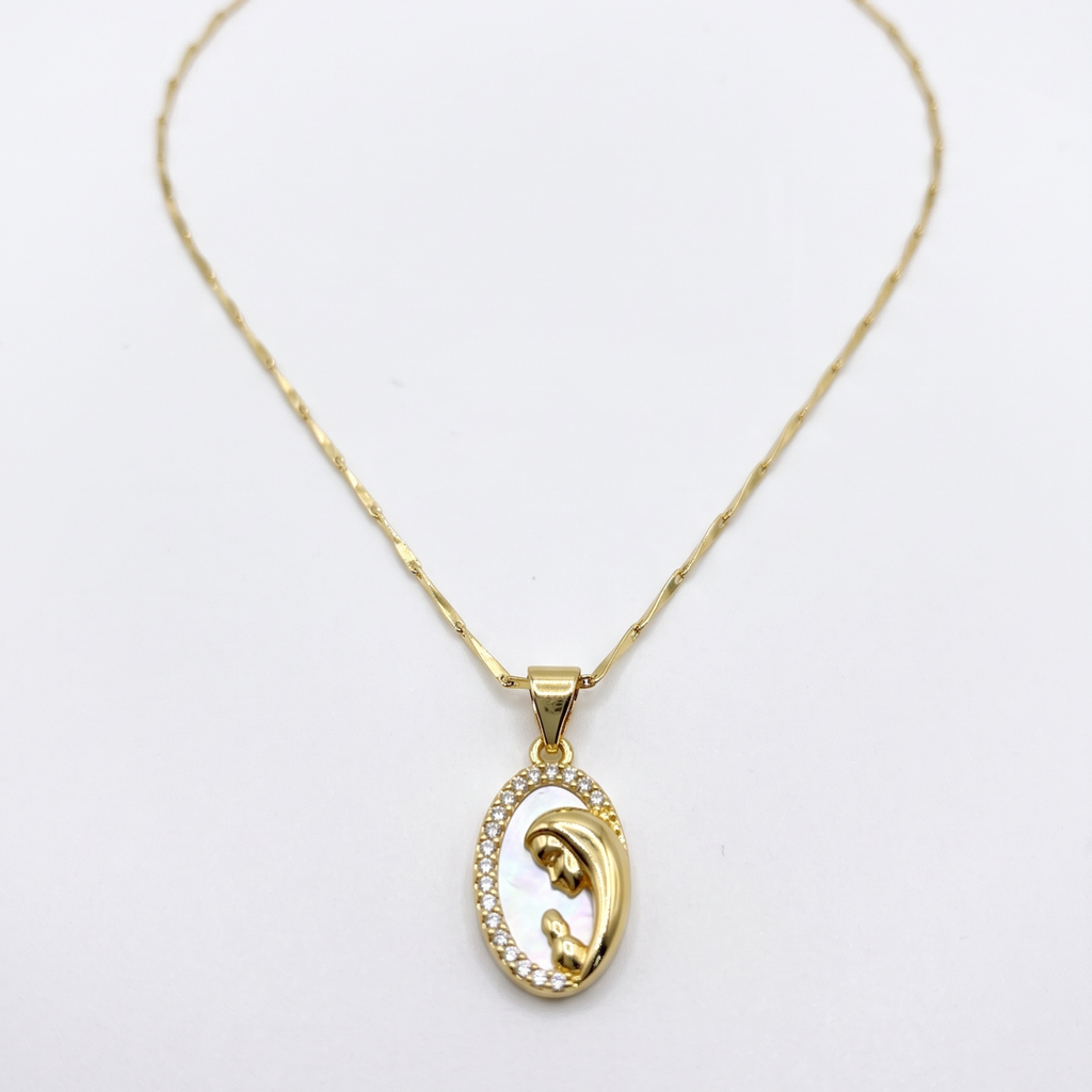 Collar Virgen Niña | Medalla Baño de Oro 18K con Micro Circones Blancos, Cadena Ajustable 45 cm