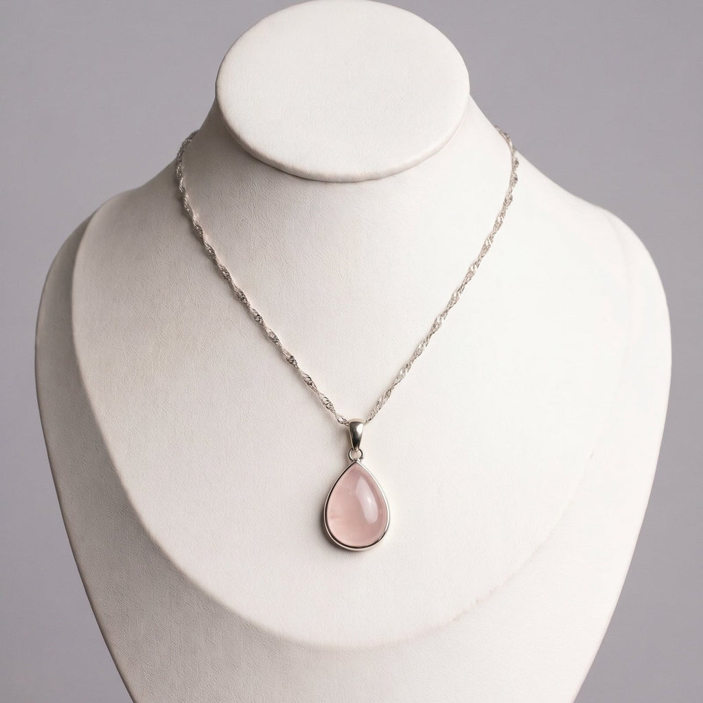 Collar Gota Cuarzo Rosa Plata 925 | Colgante Piedra Rosa Mare Rosato