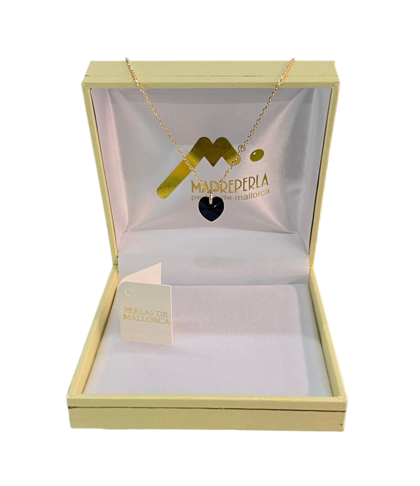 Set de Collar de Perlas con cristales Onix mas Collar Corazon Swarovski Onix