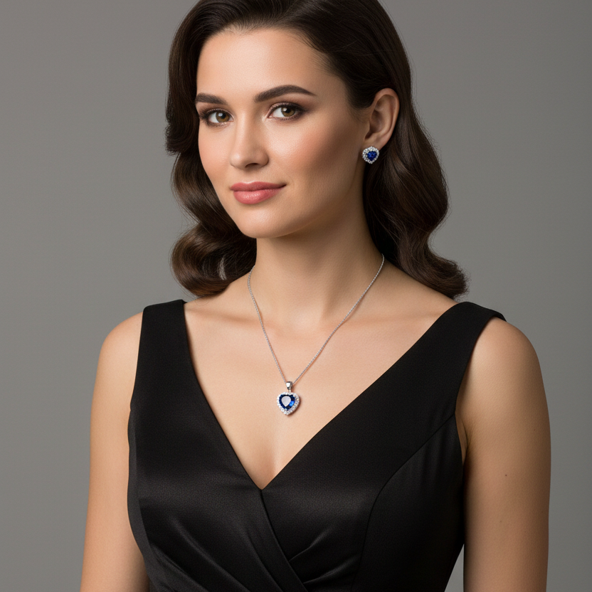 Collar Corazon Zafiro Plata 925, joyería Mare Rosato