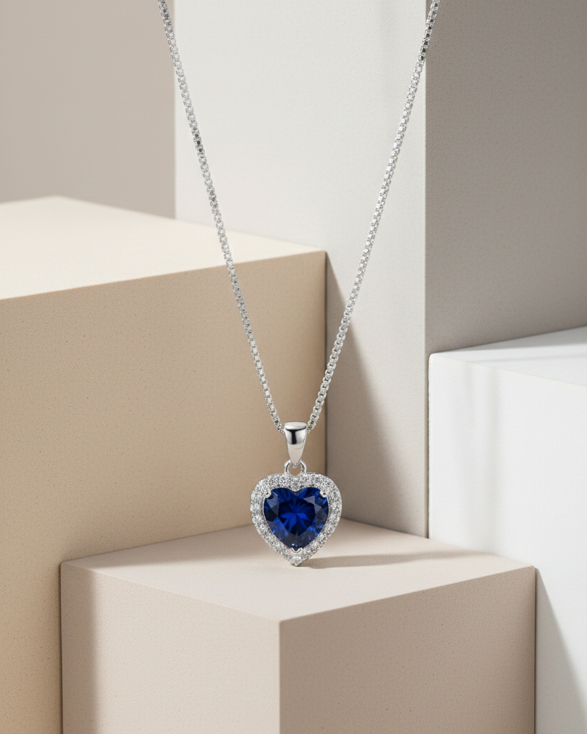 Collar Corazon Zafiro Plata 925