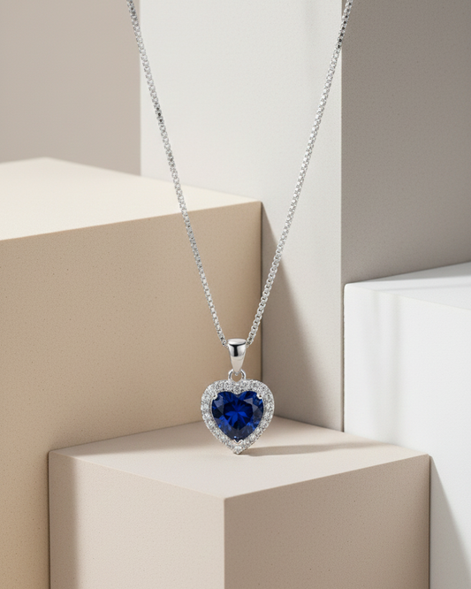 Collar Corazon Zafiro Plata 925