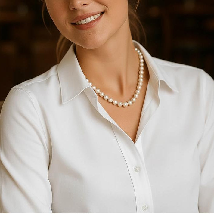 Collar Clásico Perlas 8mm 50cm de Mallorca | Enchapado en oro 18K | Empaque Premium