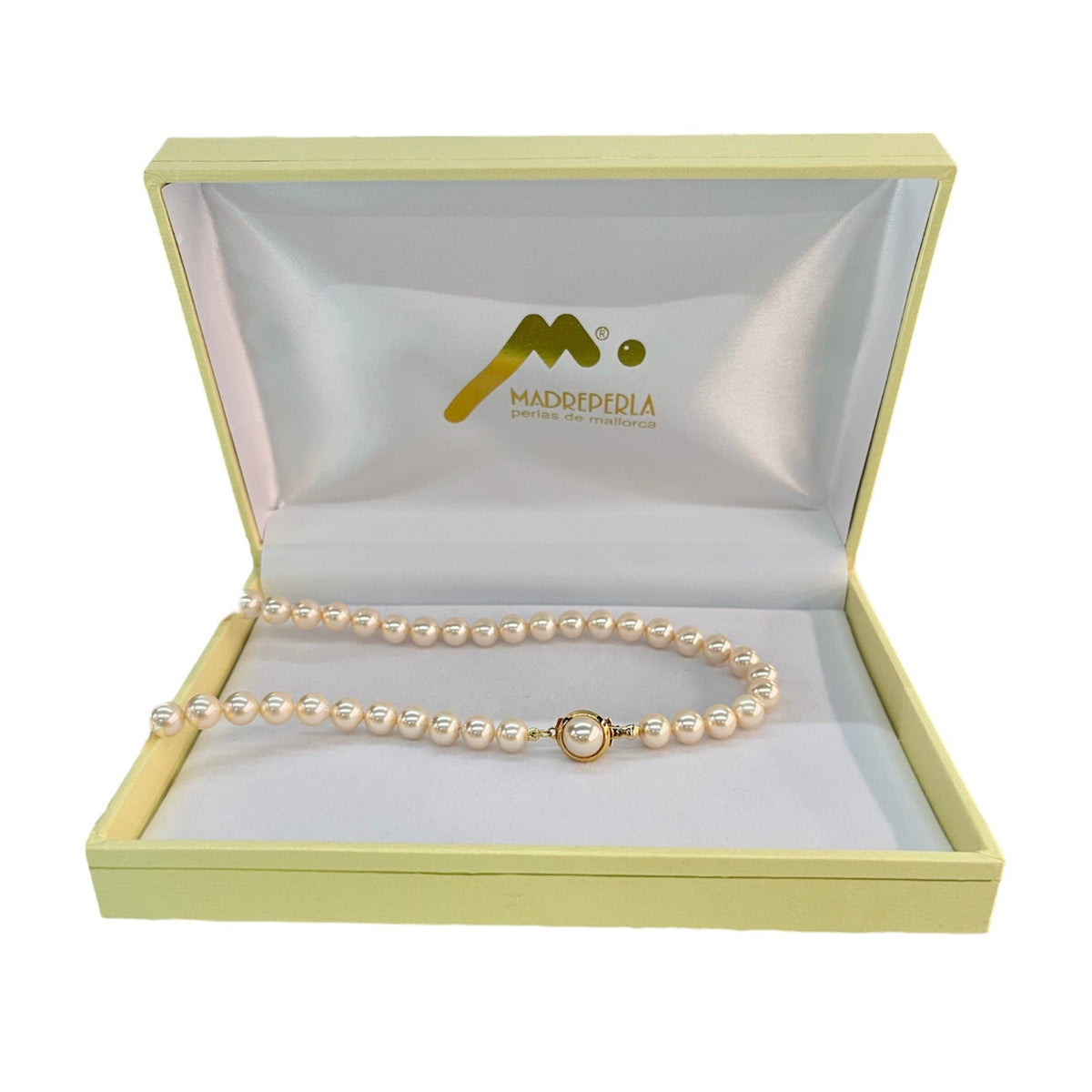 Set de Perlas Clásicos Aros 8mm y Collar 45cm Enchapado en oro 18K - Empaque Premium